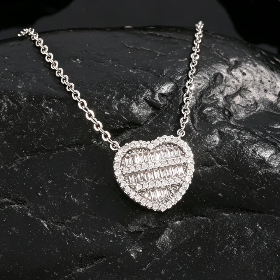 ZAKOL Sparkling Iced Out Heart Cubic Zirconia Earrings Necklace For Women Romantic Wedding Anniversary Daily Party Jewelry Gift
