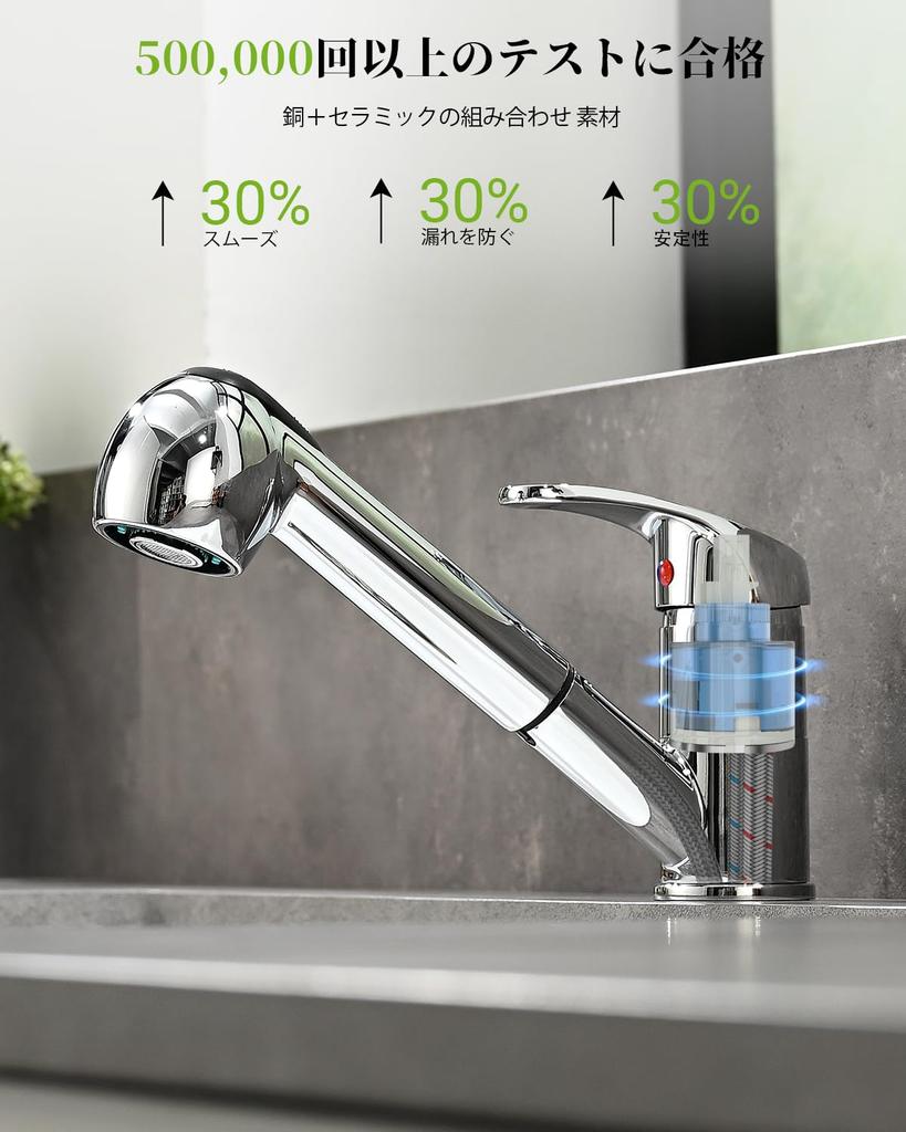APPASO Kitchen Single Lever Tap Brass Kitchen Mixer Tap Lead Free Rotating 360 Degree 1 Hole Tap Foaming Water Spout
