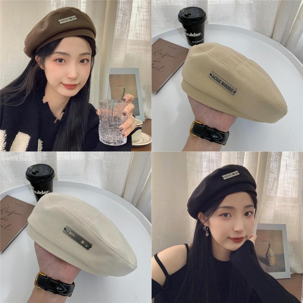 Stylish Woolen Beret Hat For Women Trendy Autumn Winter Artist Cap With English Letter Details