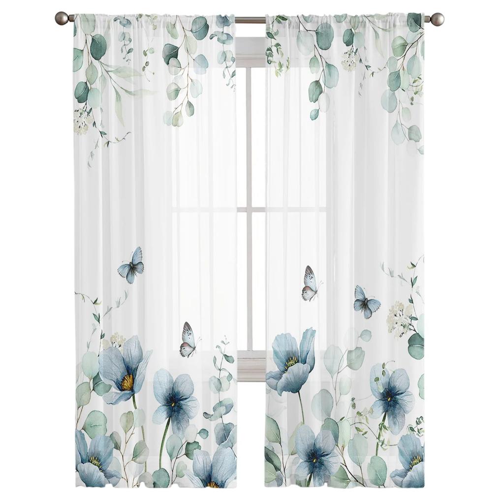 Eukalyptus Tulpe Schmetterling Blume Gänseblümchen Blatt Gardinen Schlafzimmer Wohnzimmer Voile Fenstervorhänge Tüllvorhänge Kinderzimmer