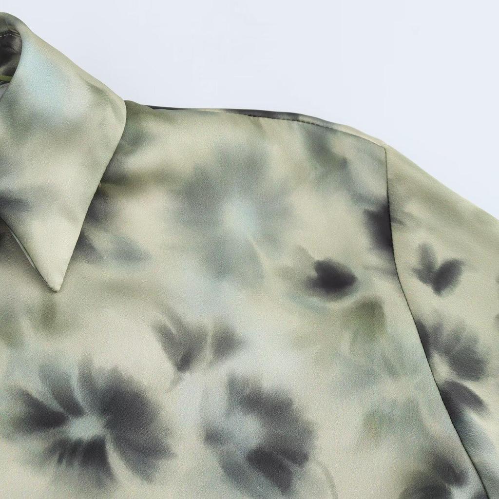 2025 Spring Women's Floral Print Satin Shirt – Loose Fit with Lapel