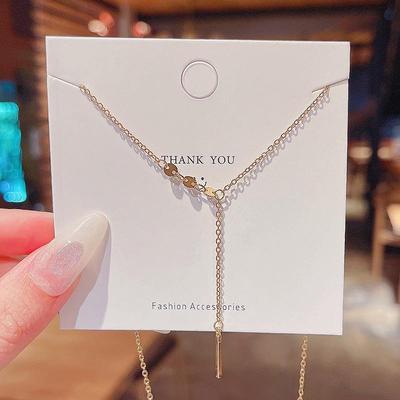 Moderní titanově-ocelový náhrdelník s geometrickým střapcem - dámský řetízek na klíční kost s vílím motivem