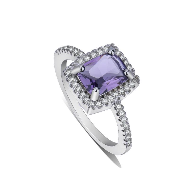 Zhenrong Multi-Color Gemstone Square Diamond Ring, European & American Classic, 925 Silver-Plated Engagement Jewelry.