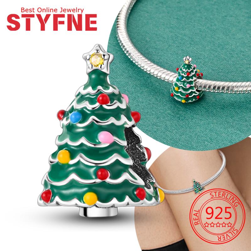 Colorful Christmas Tree Beads Fit Bracelet Necklace Charms Copper Accessories Bead Jewelry Making Fine Jewelry Gift
