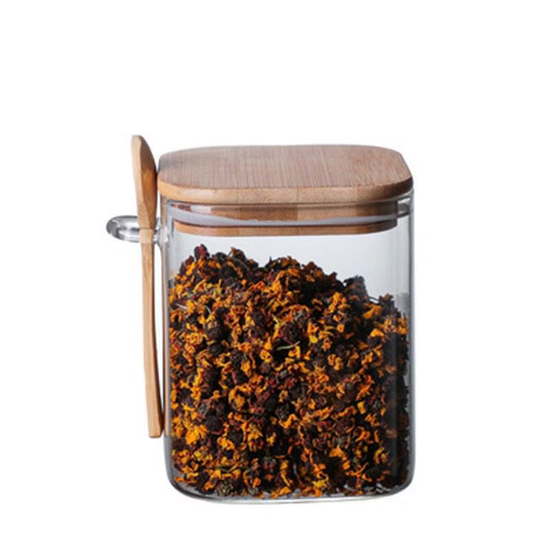 Barattoli di vetro Shangqi Square per conservazione con cucchiai in legno, 1200ml (Set di 2)