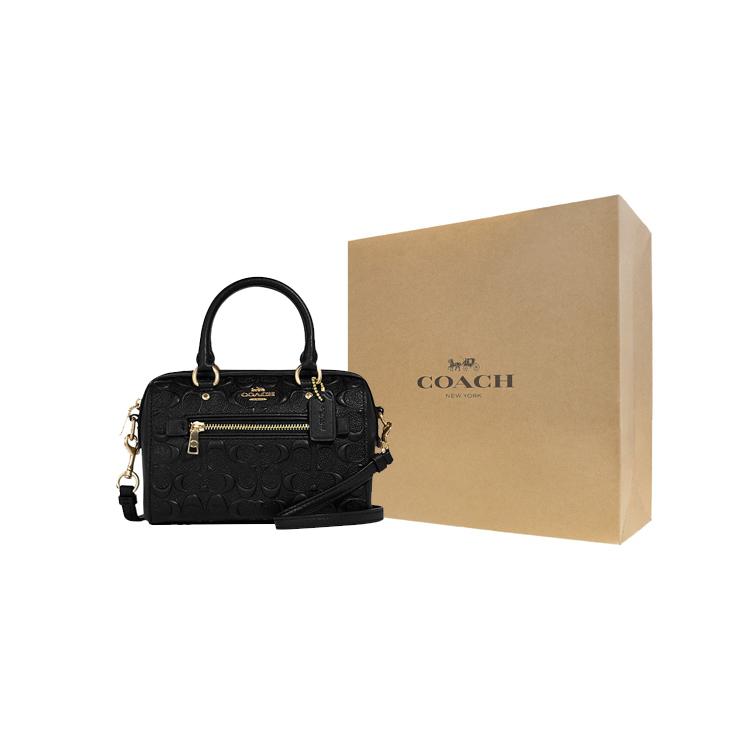 New COACH Rowan Iconic Smooth Calfskin Boston Bag, Handbag, Shoulder Bag, Crossbody Bag Mini Women's Black CC944-IMBLK