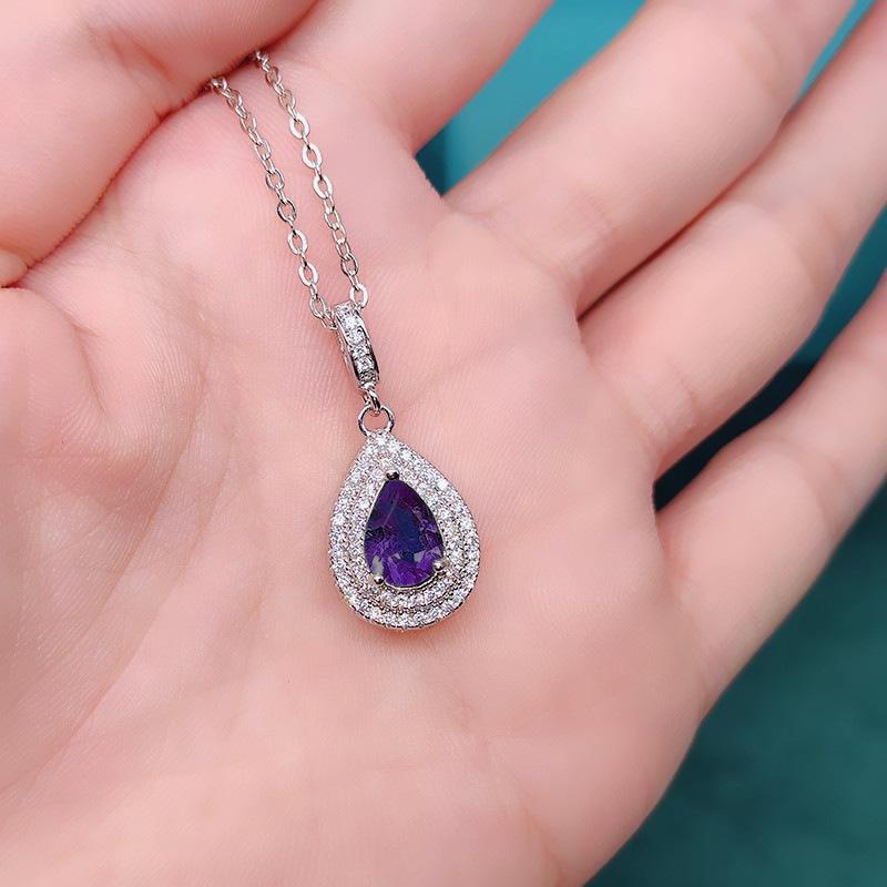 Fashionable Water Droplet Pendant Necklace Collarbone Chain, Available In Multiple Colors, Pear Shaped Cut Synthetic Zircon, Elegant Jewelry