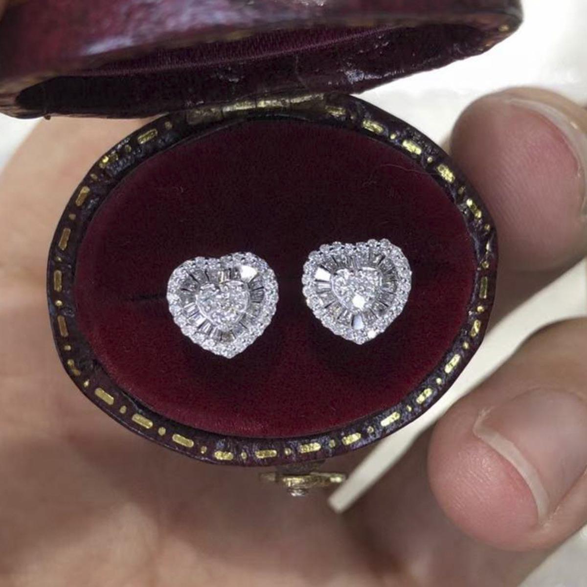 Sweet & Elegant Double-Layer Heart Sparkling CZ Stud Earrings