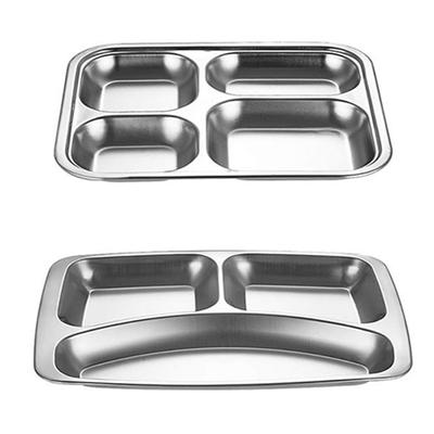 Plato de comida rápida de acero inoxidable 304, bandeja dividida para cena, contenedor de almuerzo, plato de comida para comedor escolar, lonchera de comida rápida para adultos.