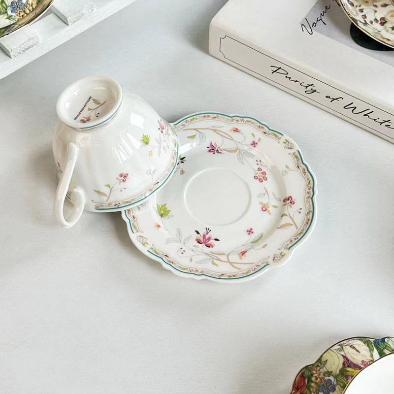 Brilliant Flowers Pattern Ceramic Cup&saucer Gold-plated Coffee Mug Dining Table Milk Mugs Afternoon Tea Teacup Fruits Juice Cup