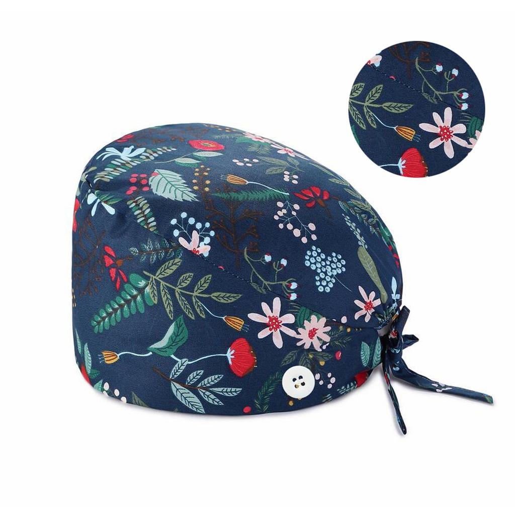 Boné com botões Bouffant Hat com faixa de suor para mulheres e homens