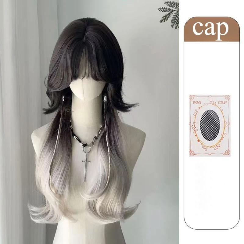 Ashely Wig Female Jellyfish Head Long Curly Hair Synthetic Wigs Fringe Layer Gradient Natural New Simulation Full Headband Wigs