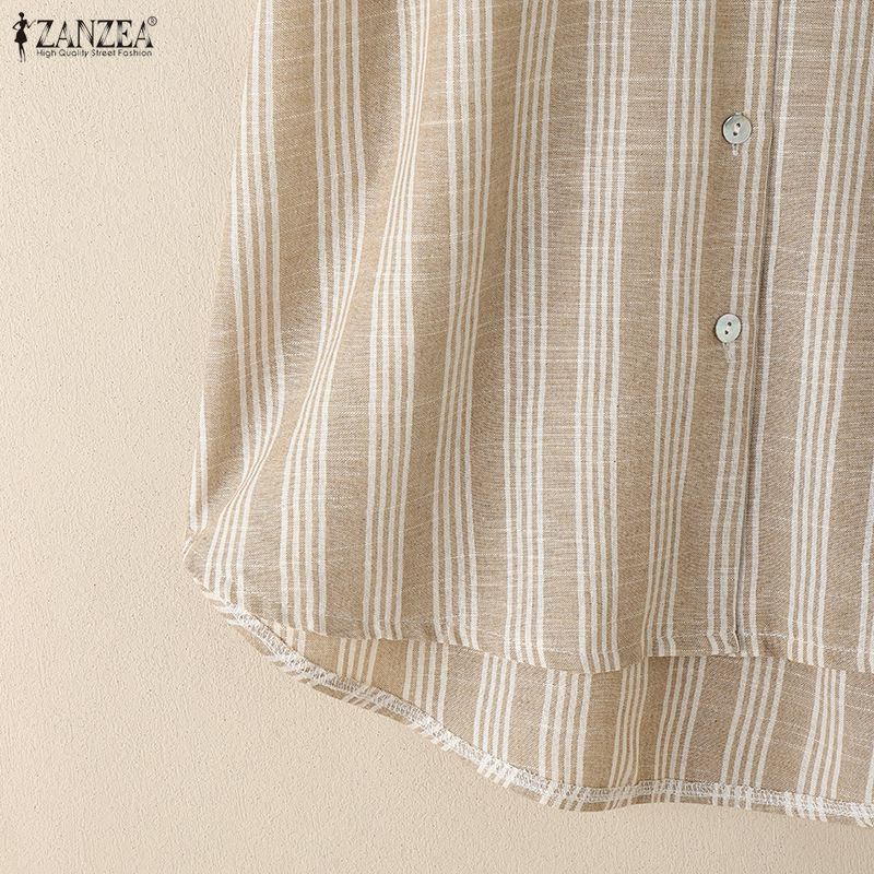 ZANZEA Women Casual V-Neck Summer Short Sleeve Stripe Blouse