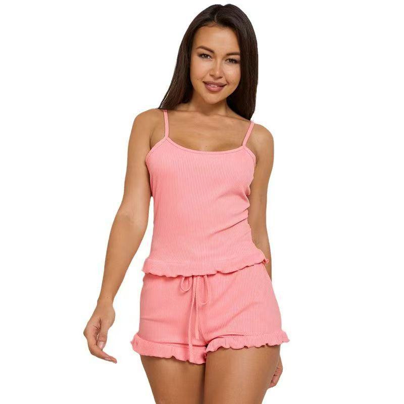

Women s Sexy Striped Camisole and Shorts Pajama Set - Solid Color Two-Piece Loungewear M рожевий