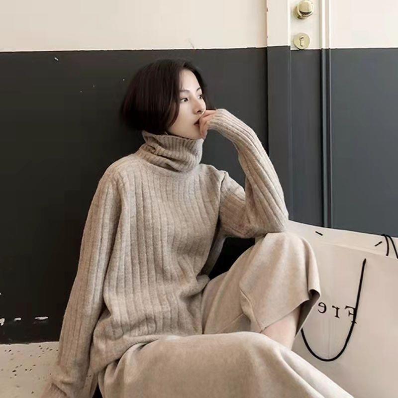2025 Women's High Neck Knit Sweater - Mid-Length, Hip-Covering, Loose Fit, Autumn/Winter Thickened Base