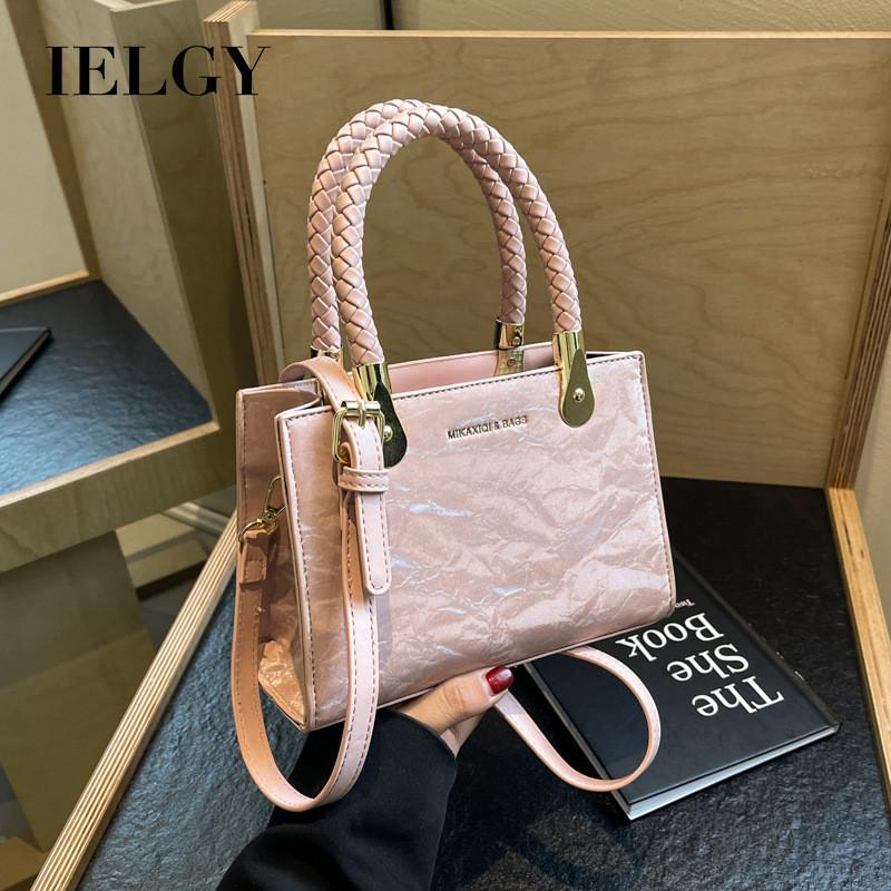 IELGY women's stylish and simple versatile shoulder handbag, textured messenger small square bag