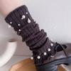 Women's Milk White Ruffled Wide-leg Leg Warmers Y2K Pearl Studded Socks JK Lolita Slouchy Long Leg Socks