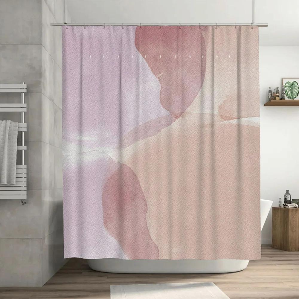 Watercolor Style Bath Shower Curtain Pink White Blush Watercolor Print Modern Bathroom Decor Set For Bathtub Or Handheld Use