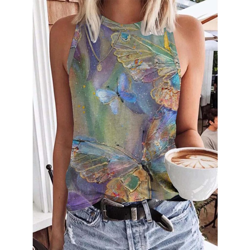 Summer Butterfly 3D Print Tank Tops Women Fashion New Streetwear Oversized O-Neck Vest Off Shoulder Sleeveless Woman Camisole