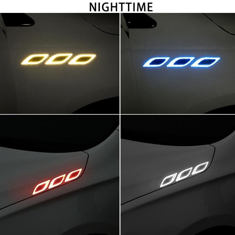 6Pc Reflective Fender Sticker For Car Carbon Fibre 3D Car Styling Reflective Strips Safety Warning Reflector Tape Stickers Decal