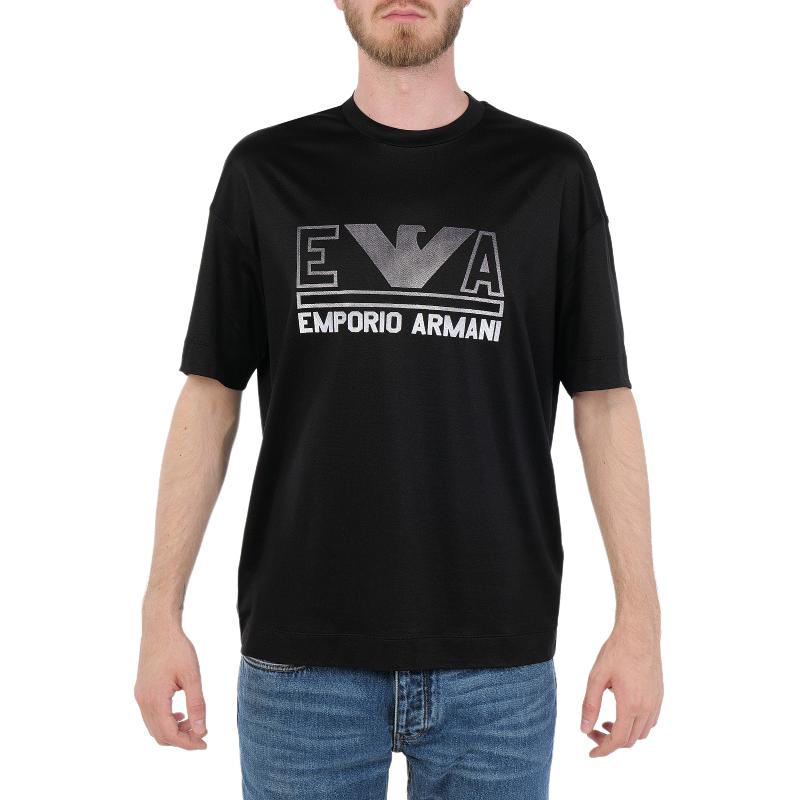 Emporio Armani SS23 Logo Print Loose Fit Crew Neck Short Sleeve T-Shirt Men Tops Black 3R1TZ4-1JUVZ-0098