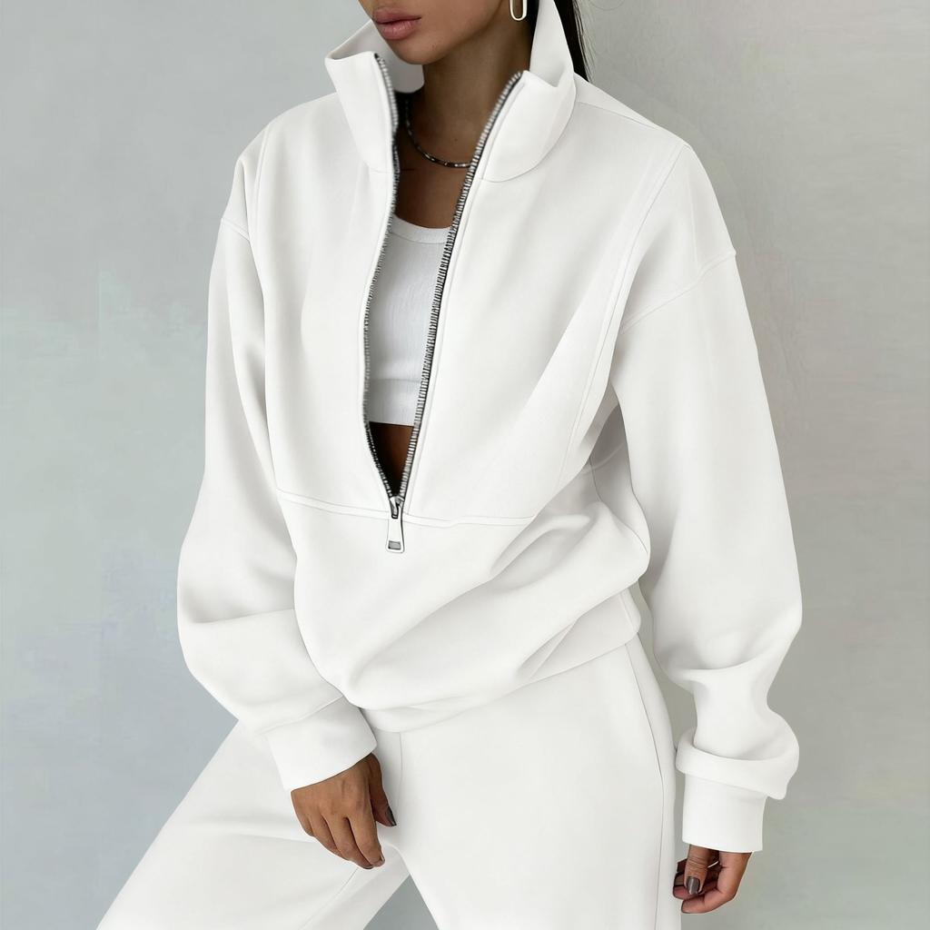 Women's European and American spring new half-zipper stand-up collar sweatshirt sweatpants sporty style set