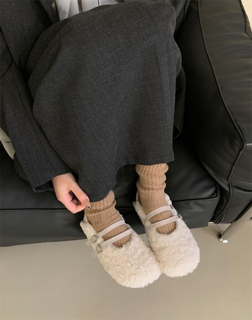Mary Jane Gentle Imitation Lamb Wool Shoes Warm Soft-soled Cotton Shoes Wear 2025 Autumn and Winter Single Shoes Doudou Shoes