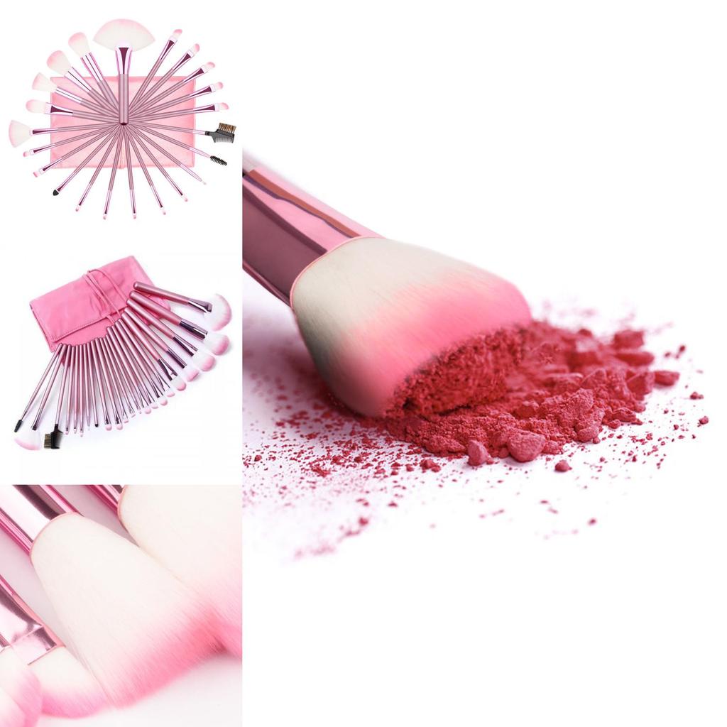 Cosmetic Brush Collection 22 Pack With Pink Makeup Bag For Contouring And Eyebrow Grooming