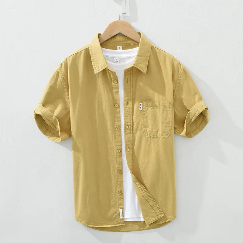 Cotton Solid Color Men's Summer Lightweight Short Sleeve Shirt Business Casual Daily Shirt Loose Casual Jacket
