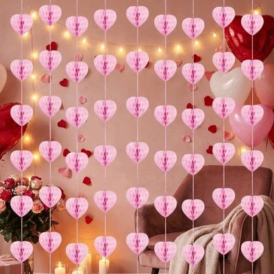 1.5m Heart Honeycomb Ball String Stereoscopic Paper Hanging Love Streamer Romantic Easy To Install Love Heart Hanging Curtain