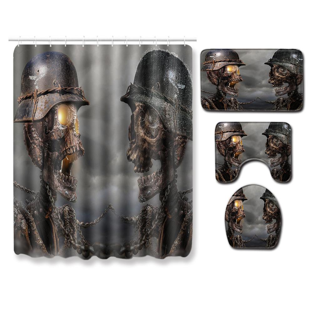 

Skull Shower Curtain Floor Mat Combination Four-Piece Set Bathroom Toilet Carpet Shower Room Mat Foot Mat 180 * 180 shower curtain + 45 * 75
