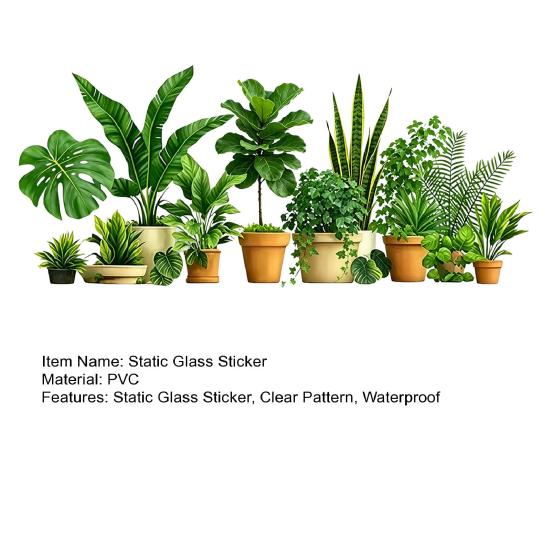 Yousheng Static Glass Sticker, Green Plant Window Clings, Electrostatic Adsorption No Glue Reusable Privacy Decor, for Balcony Kitchen Living