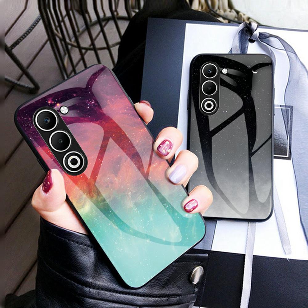 For Oppo A5 5G Case Starry Sky Pattern Tempered Glass Phone Cover