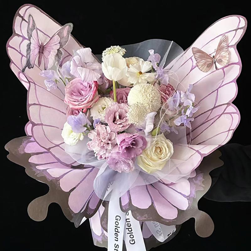 20Pcs Colorful Butterfly Flower Wrapping Paper Creative Flower Bouquet Packing Supplies Diy Birthday Gift Wrapping Material