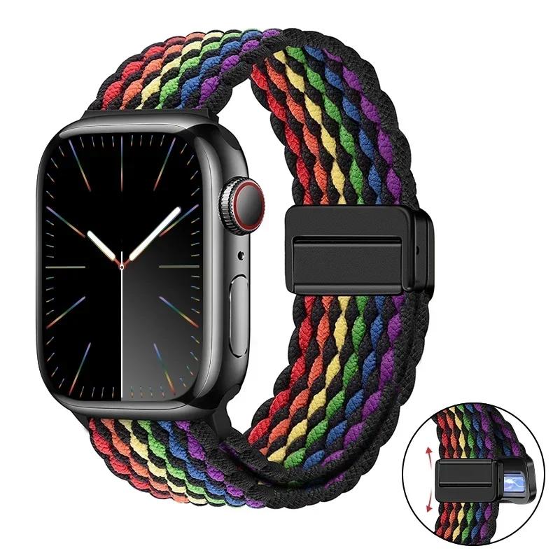 Magnetic Braided Loop Strap For Apple Watch Band 45mm 41mm 44mm 42mm 46mm Ultra 3 49mm Nylon Bracelet iWatch 11 10 9 8 7 6 5 SE