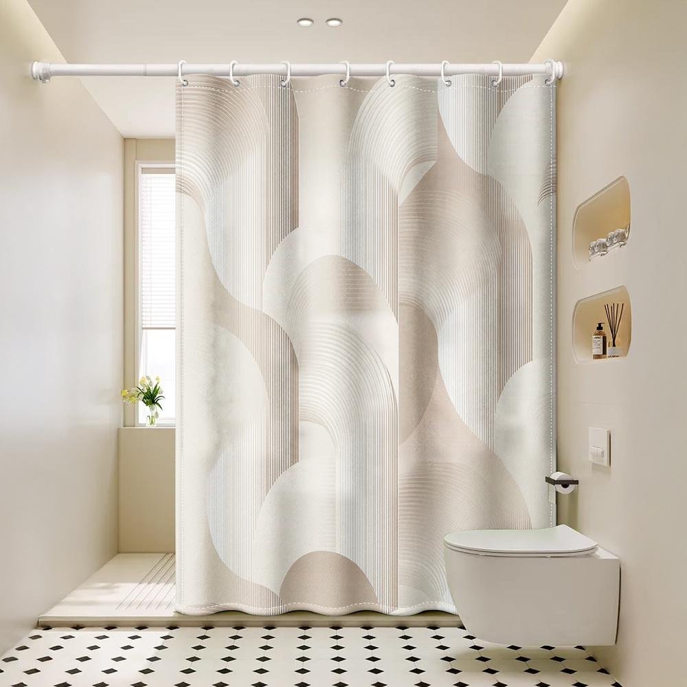 1pc Blue and White Magnolia Pattern Shower Curtain Set with Plastic Shower Hooks Modern Printed Window Curtain