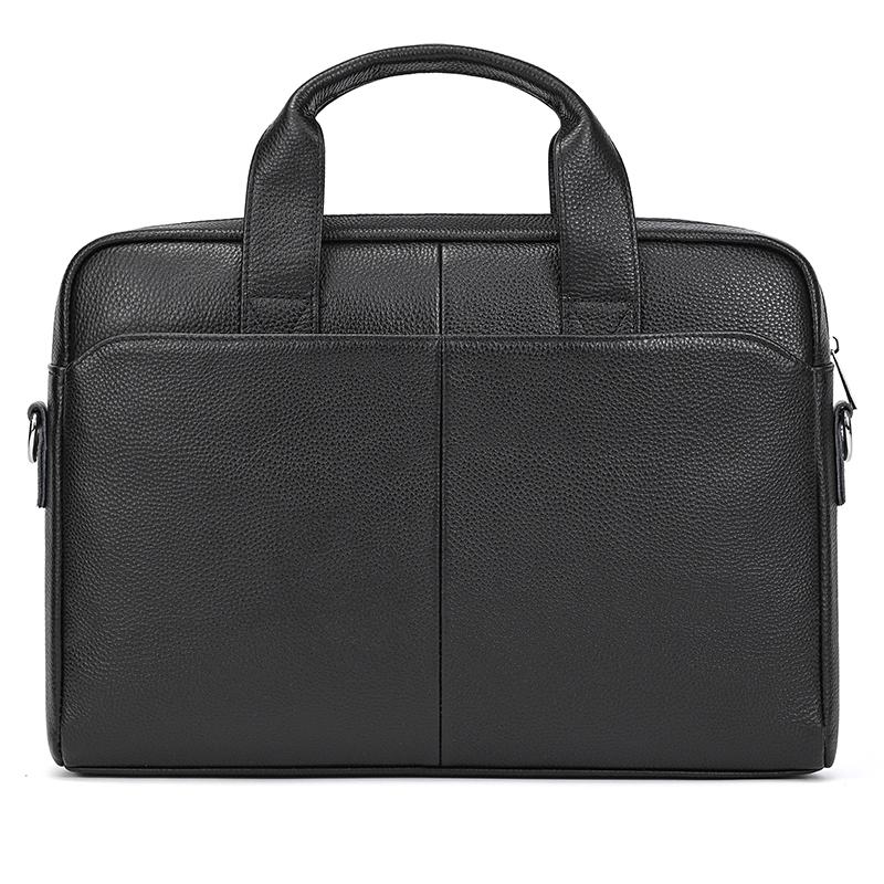 Casual Style 14 Inch Laptop Bag For Man Soft Cowskin Handbags Genuine Leather Shoulder Bag For Male Black Men's Business Totes