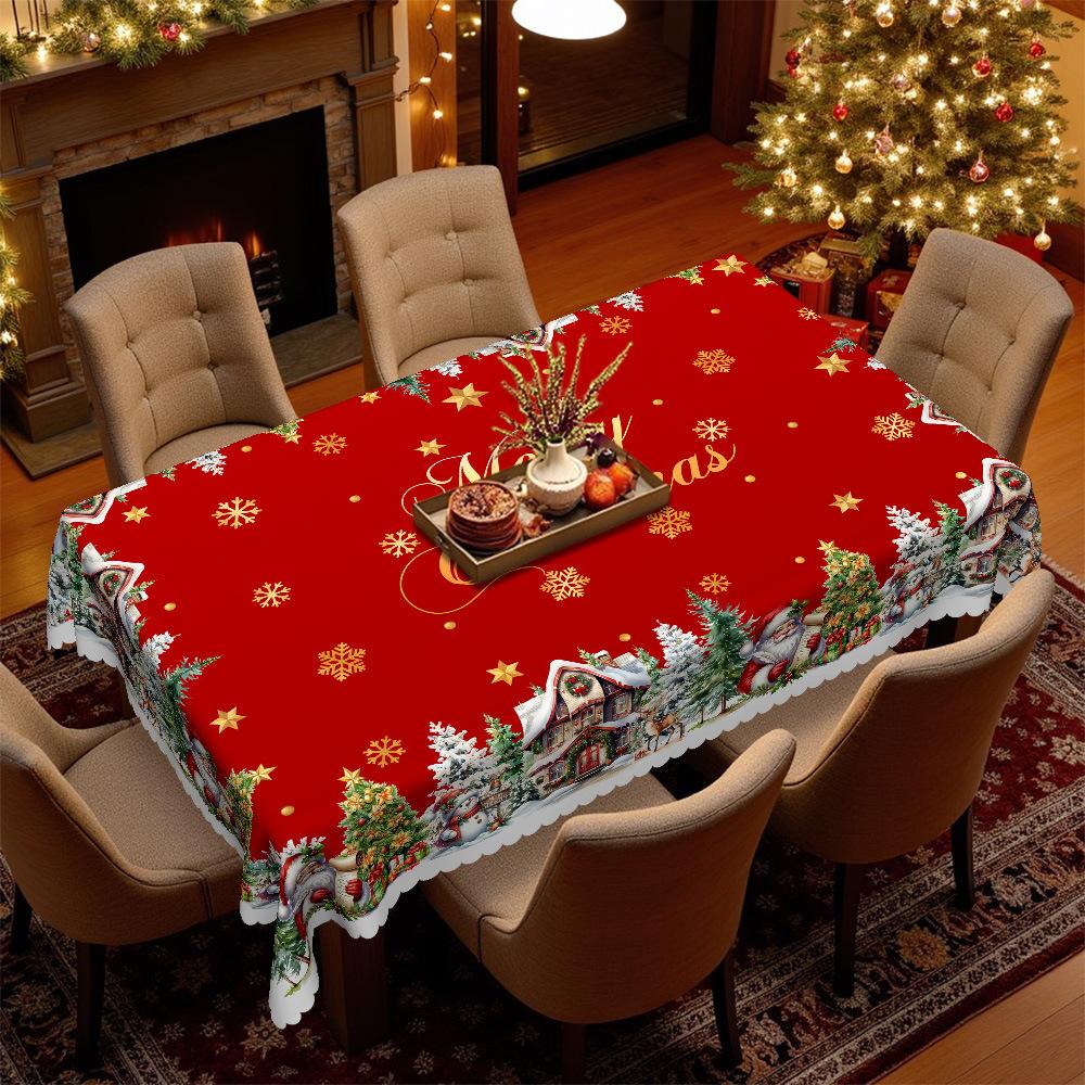 Christmas Rectangle/Round Tablecloth, Christmas Themed Tablecloth, Winter Yeti Red Waterproof Washable Tablecloth