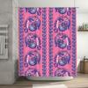 Pink Bath Shower Curtain With Blue Paisley Pattern For Bathroom Decor Waterproof Fabric 72 X 84 Inches Home Decoration Item Set
