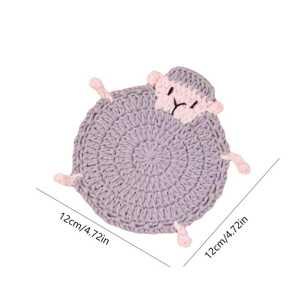 Cartoon Knitted Animal Coaster Handmade Teacup Pad Creative Crochet Lamb Coasters Home Decor