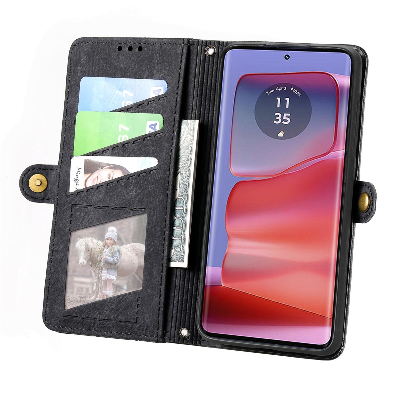 

For Motorola Moto G75 5G Case Zipper Wallet Geometry Lines Leather Phone Cover Black