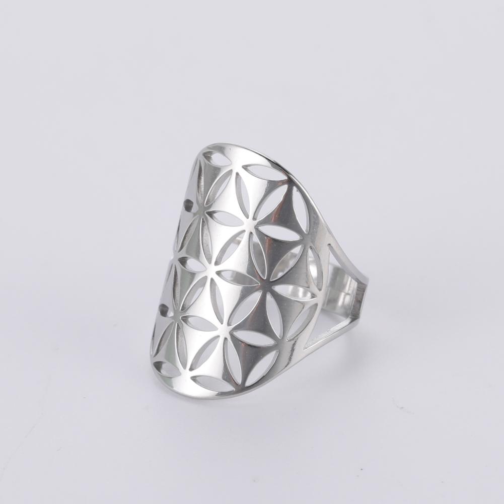 

LIKGREAT Trendy Flower of Life Ring for Women Stainless Steel Rings Seed of Life Adjustable Boho Aesthetic Jewelry Birthday Gift resizable