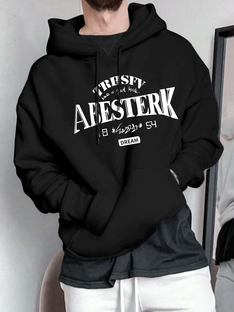 Men'S Casual Hoodie with Geometric Pattern Hooded Collar Regular Fit for Spring Fall Stylish Pullover Sweatshirt