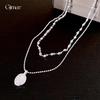 Korean Simple and Fresh Double-layer Round Resin Necklace Collarbone Chain Versatile Exquisite Item Decoration