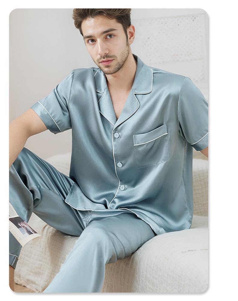 Herren Seiden-Schlafanzug-Set 2026 - Kurzarm, Lange Hose, 100% Maulbeerseide