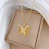 Heavy Industry Empty Butterfly Micro-Inlaid Real Gold Necklace Female Transfer Bead Collarbone Chain With Jewelry