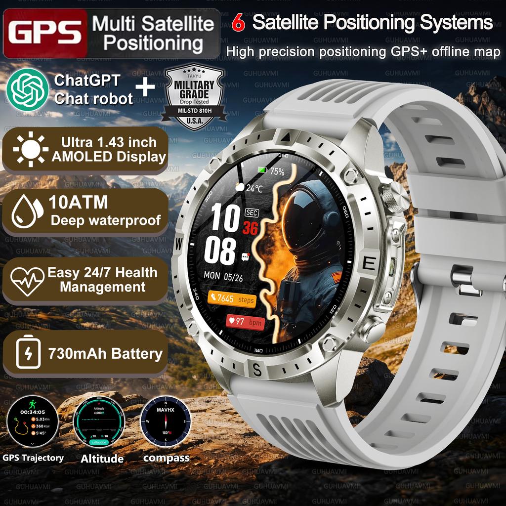 New Army grade TANK GPS Offline Maps Smart Watch 10ATM Waterproof Sports Compass Heart rate HD Bluetooth call Smart watch