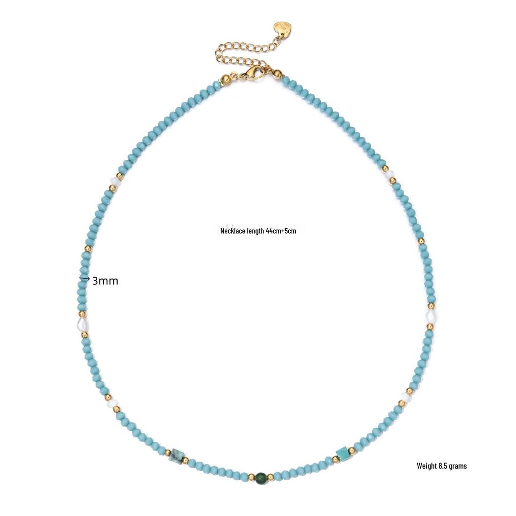 Elegante Süßwasserperlen- und Farbedelstein-Halskette mit Schlüsselbein-Kette aus Edelstahl