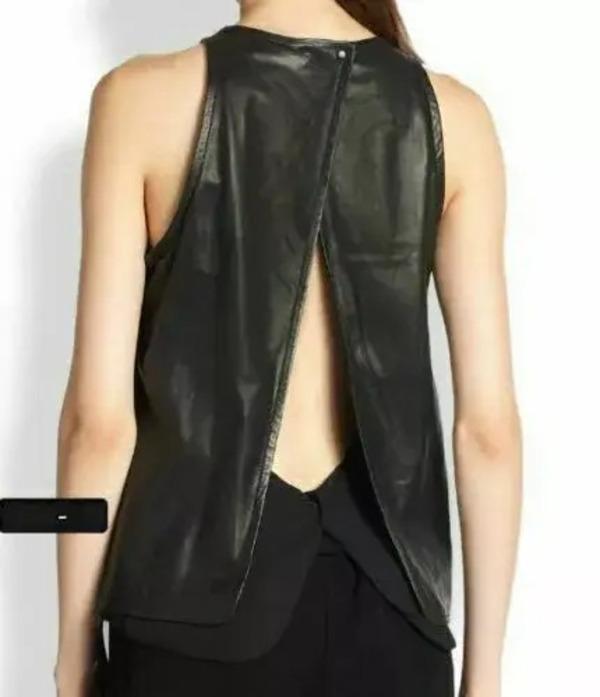 Neues Schwarzes Damenoberteil Handgefertigt Echtes Lammleder Stilvoll Party Lässig Elegant
