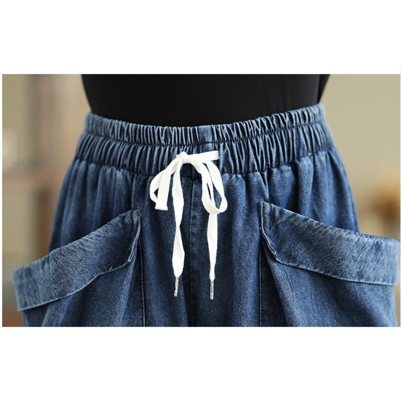 DIMANAF 2025 Autumn Winter Plus Size Jeans Women Clothing Blue Fashion Lady Loose Long Pants Big Pockets